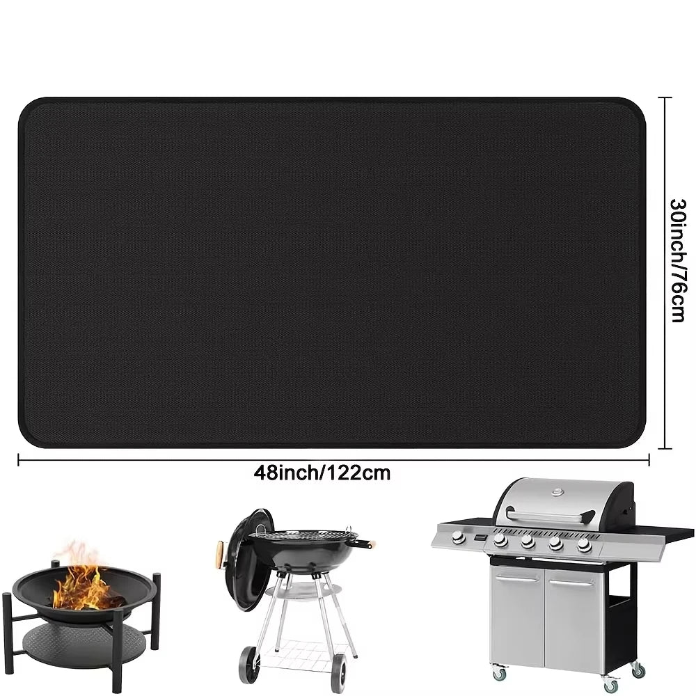 Braai mat 122 x 76 cm under a fire pit, kettle and gas grill