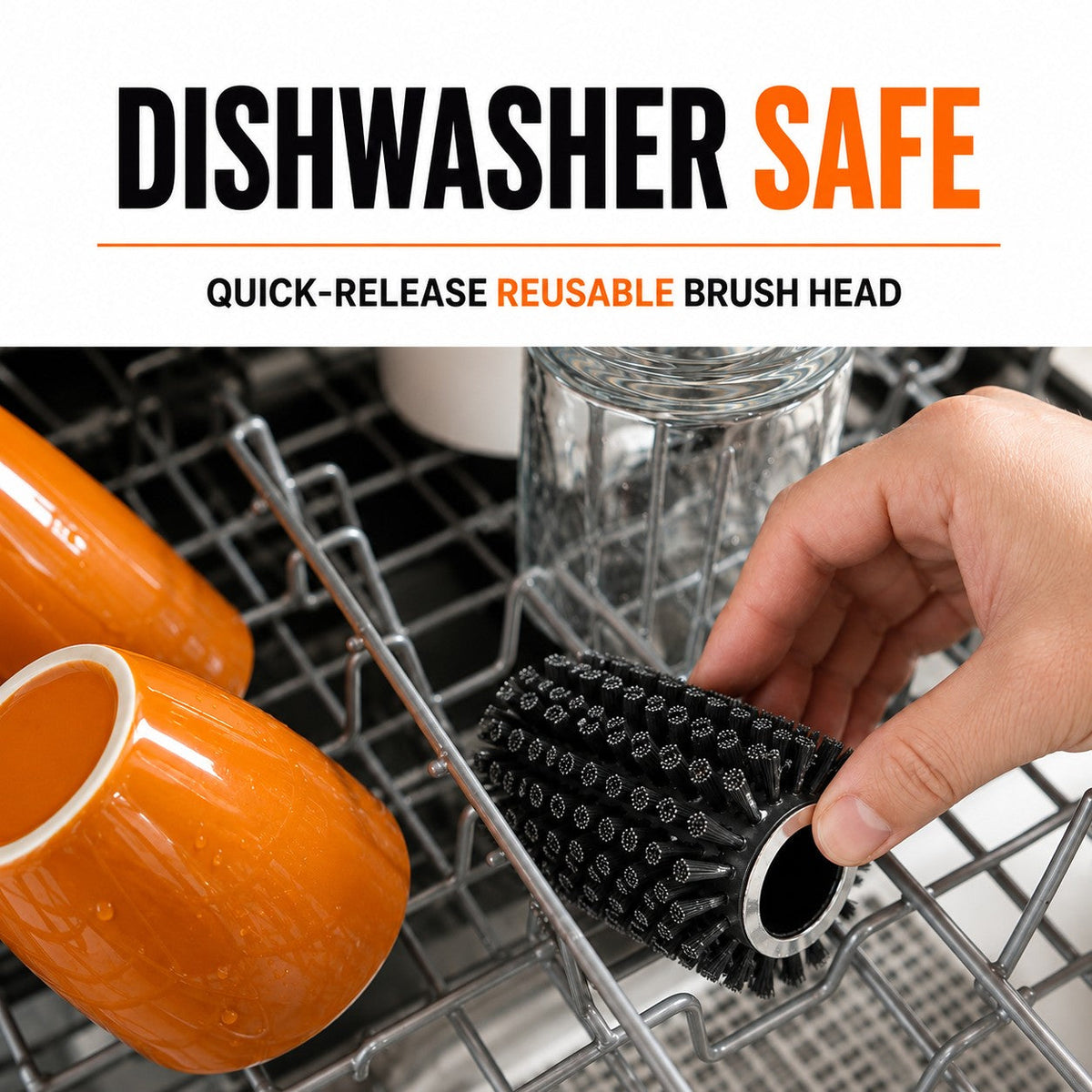 Dishwasher safe quick-release reusable brush head